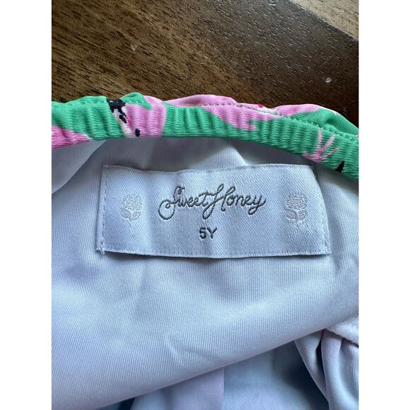 NEW SweetHoney Maddi Tankini Swimsuit Set Flamingos Green Pink Ruffle Preppy  5 - Picture 5 of 9